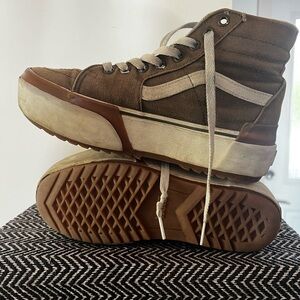 Vans Brown High-Top Canvas Sneakers with Cream Stripe